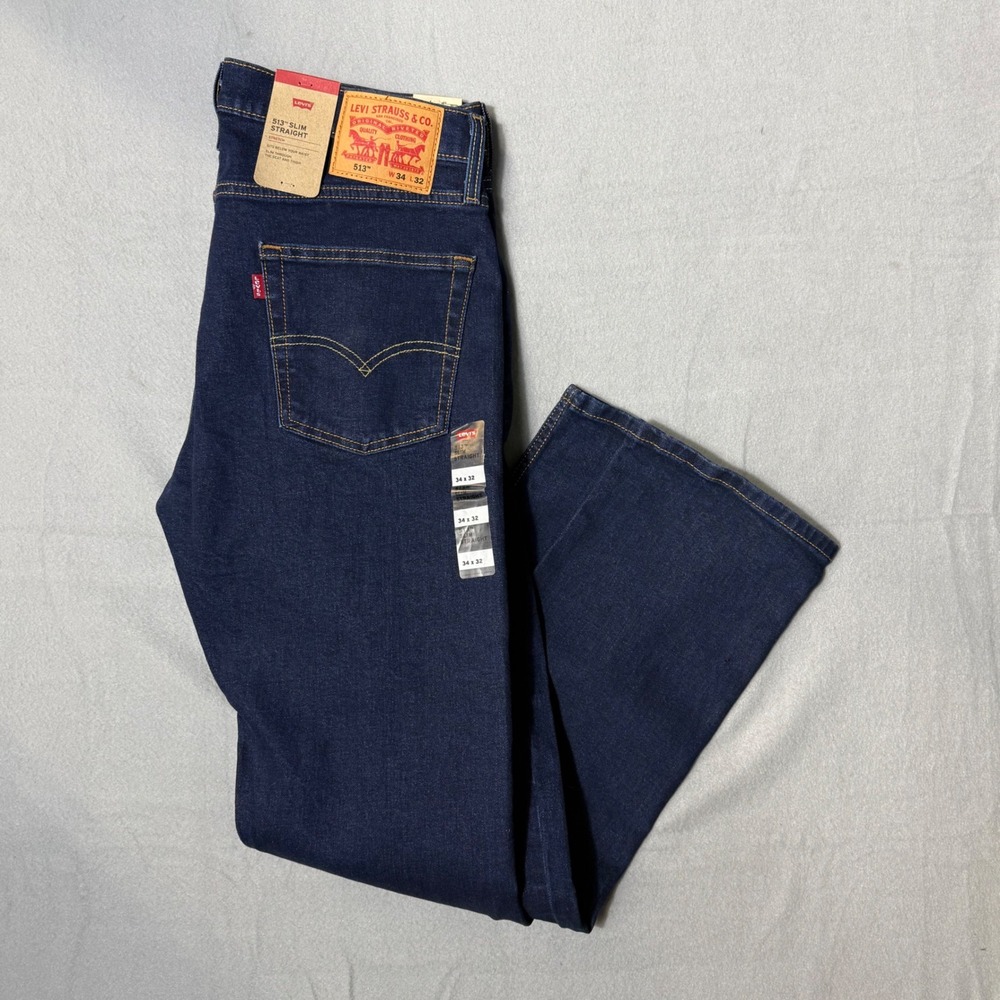 Levi's 513 Slim Straight‎ Mens Jeans 34x32 Indigo NWT Stretch 085133161